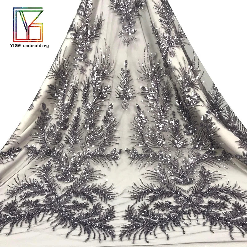 2022High Quality Colorful Luxury Embroidery Lace Fabric African French Beaded Lace Nigeria Sequins Lace Fabric for Evening Dress