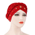 African Women Turban Cap Head Wraps Beaded Headscarf Beanie Wrap Digital Printing Common Fabric High Quality Fashion Design Wear