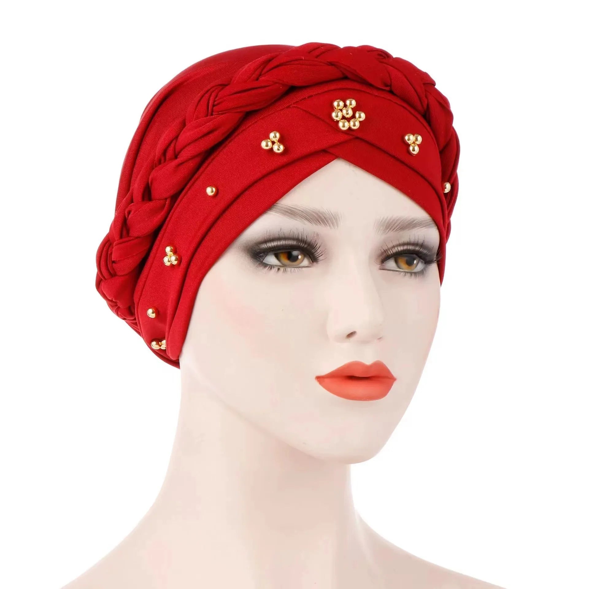 African Women Turban Cap Head Wraps Beaded Headscarf Beanie Wrap Digital Printing Common Fabric High Quality Fashion Design Wear