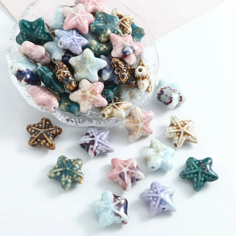 Cartoon 19*21mm Colorful Ceramic Clay Bead Handmade Starfish Star Shape Loose Bead Charm for DIY Bracelet Jewelry Accessories