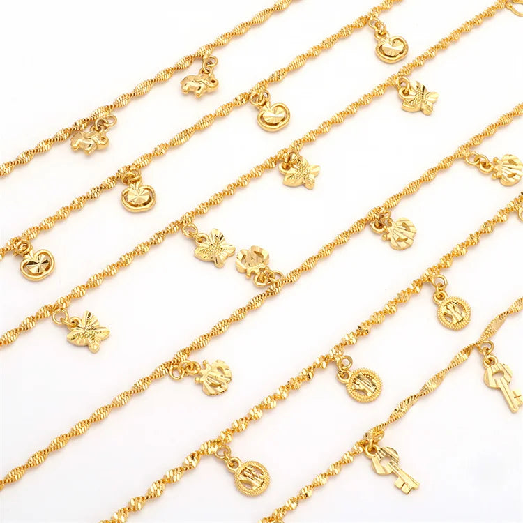 Hot Sale Fashion Design 24k Gold Minimalist Variety Charm Bracelets Women Brass Bracelet Jewelry