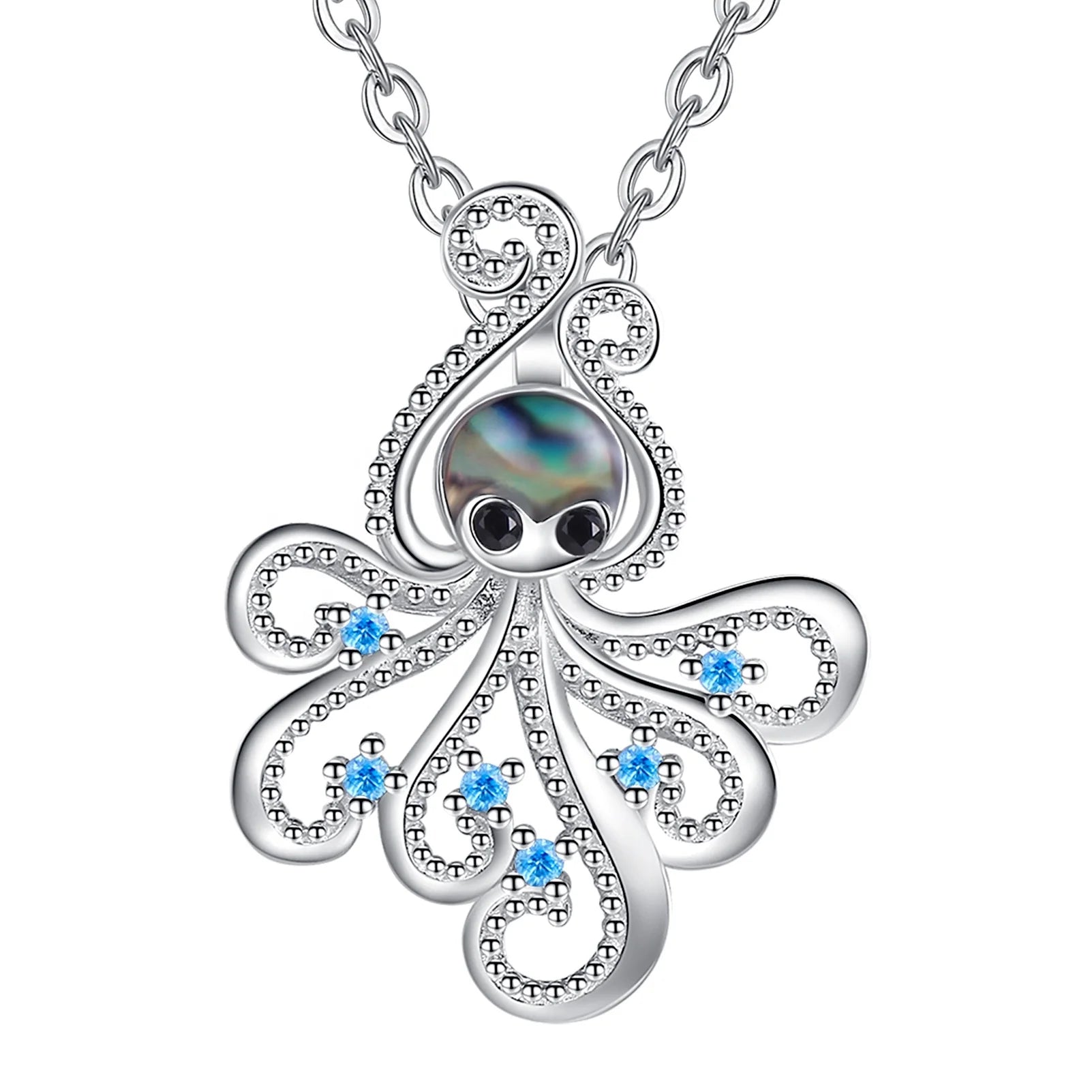 Ocean Jewelry Natural Colorful Abalone Shell 925 Sterling Silver Cute Octopus Pendant Necklace