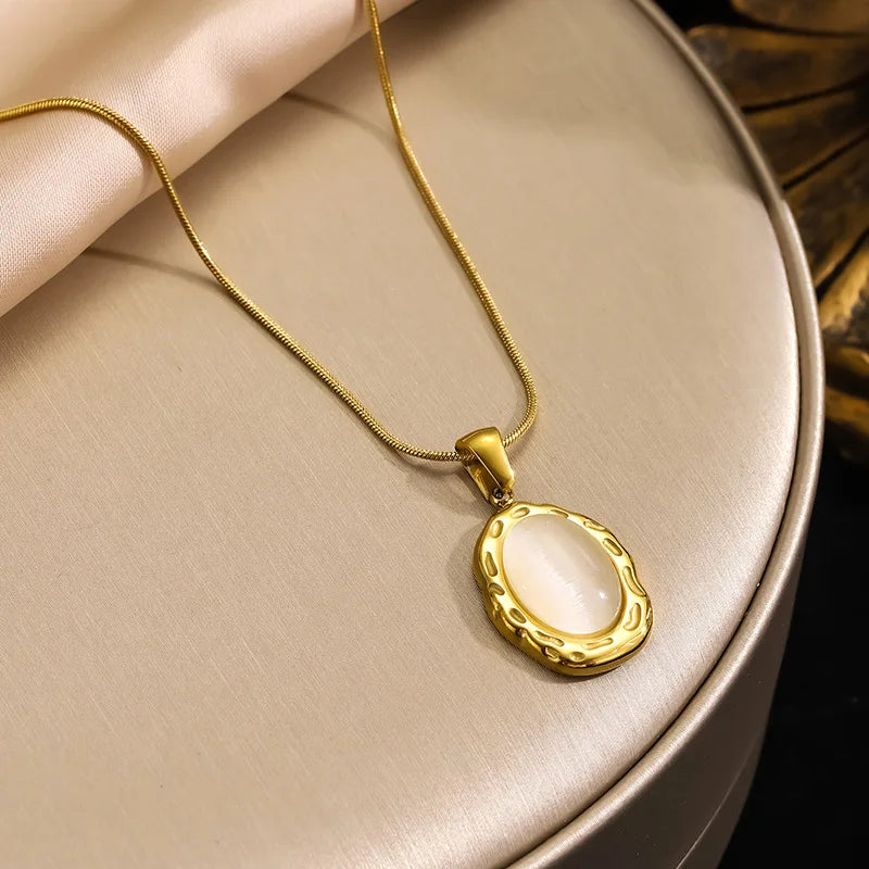 Stock Selling Korean Ins 18K Gold Plated Snake Chain Necklace Jewelry Multi Layered 316L Stainless Steel Natural Stones Pendant