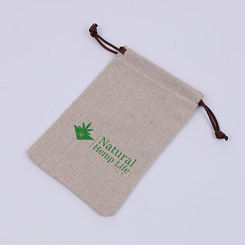 Custom Printed Mini Burlap Linen Jute Drawstring Pouch Bags Eco-Friendly Letter Pattern with Ribbon Handle for Shopping Gifts
