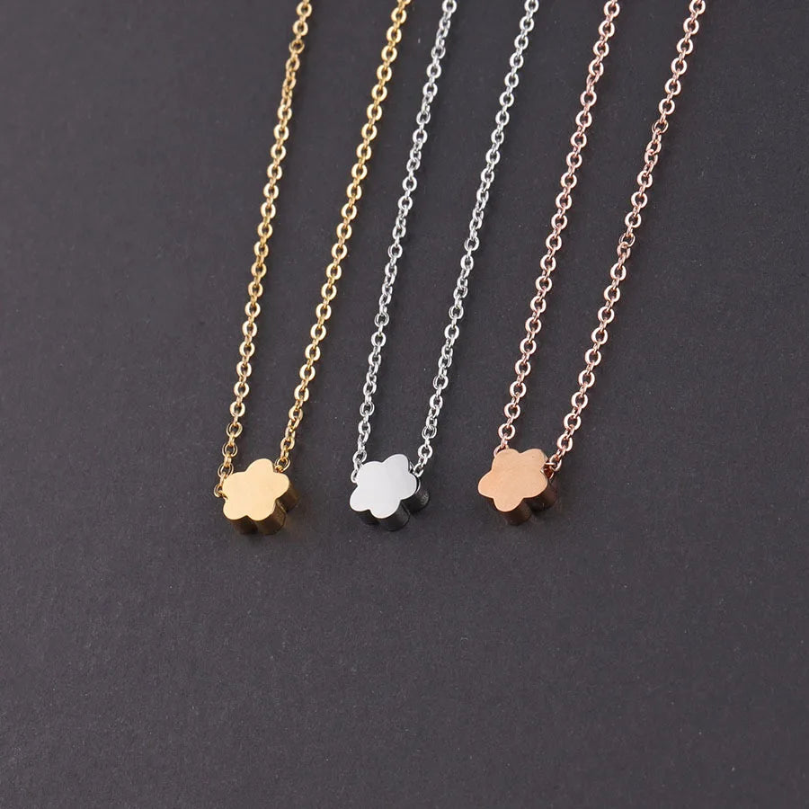 Customizable DIY Stainless Steel PVD Plated 18K Gold Silver Pendant Rose Simple Flower Symbol Necklace