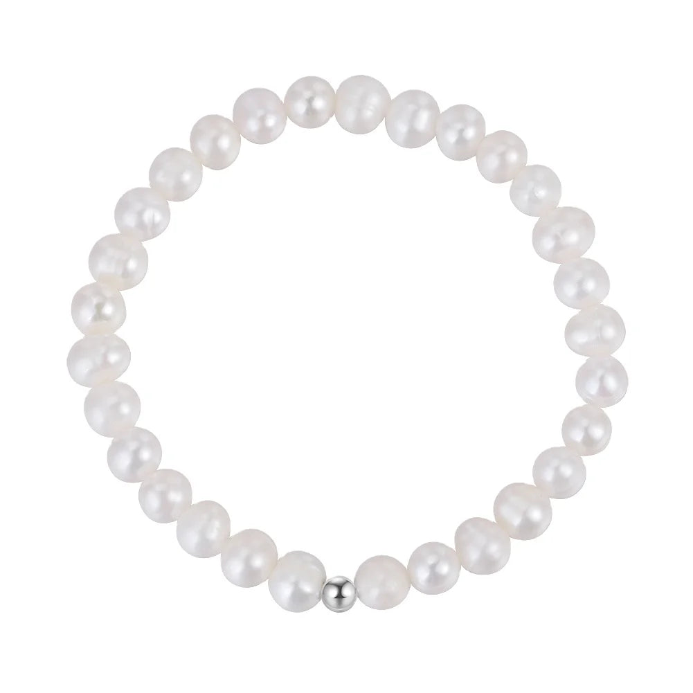RINNTIN GPB12 Fine Jewelry Bracelet Rhodium Plated 6-7mm Pearl Beads Natural Baroque Freshwater Pearls Bracelets for Women