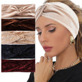 Vintage Women Wide Sport Elastic Yoga Cross Twist Knotted Pleuche Velvet Headband for Women