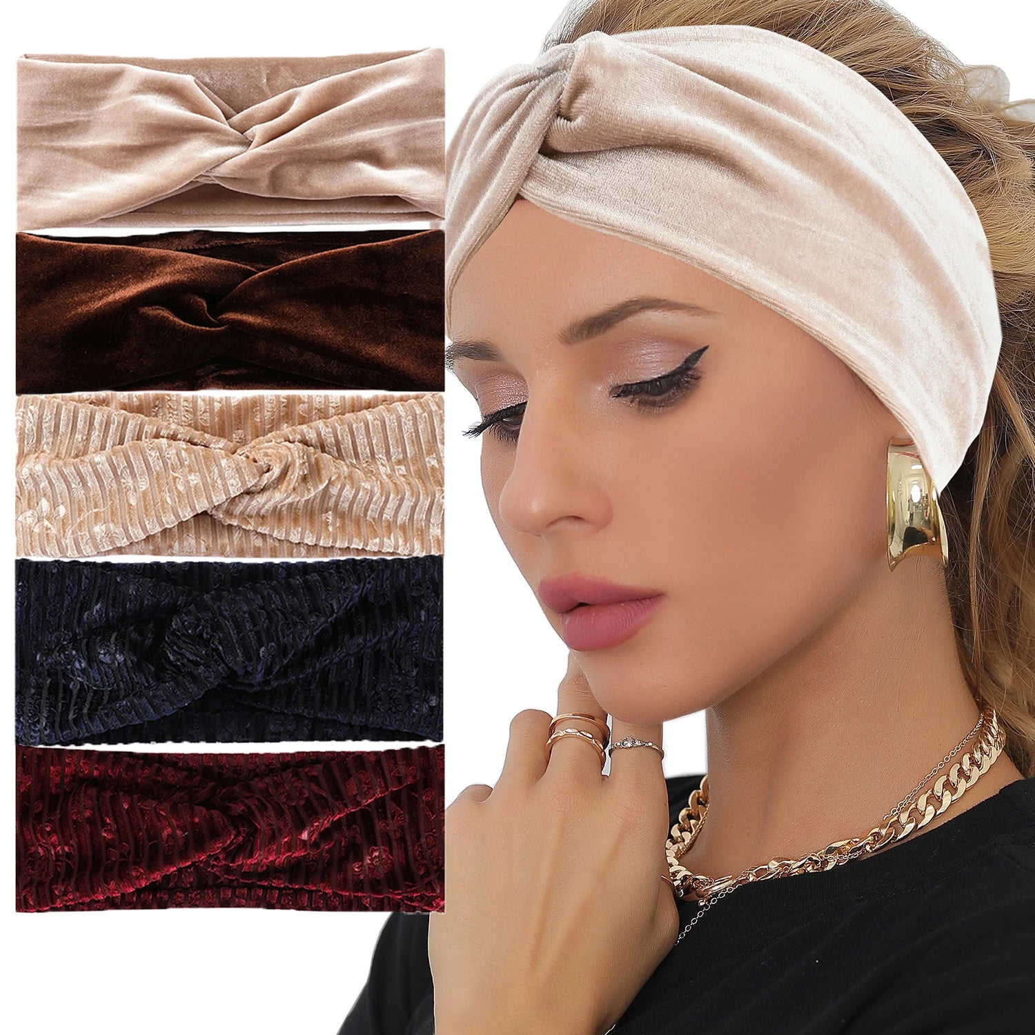 Vintage Women Wide Sport Elastic Yoga Cross Twist Knotted Pleuche Velvet Headband for Women