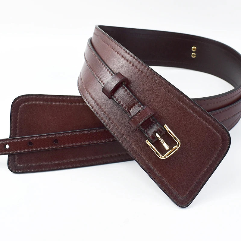 Deepeel CB922 103/98cm Garment Accessories Leather Waistband Strap Layer Cowskin Cummerbund Wide Belt Dress Coat Decorative Belt