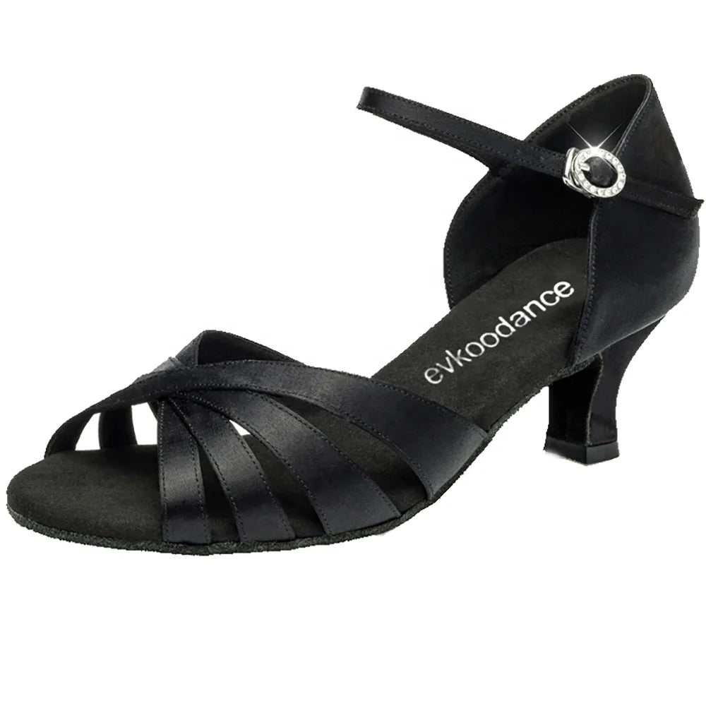 Women's 5cm Heel Latin Salsa Ballroom Dance Shoes Comfortable Black Satin Suede Sole Cotton Lining Low Heel Design for Dancing