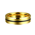 Fast Shipping High Polished 6MM Beveled Edge Black Line Gold Tungsten Ring Men Wedding Band Rings Fine Jewelry