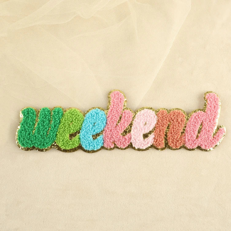 Large Colorful Eco-Friendly Embroidered Sustainable Sequins Letters Patch Iron-on Chenille Fabric for Clothing and Hats