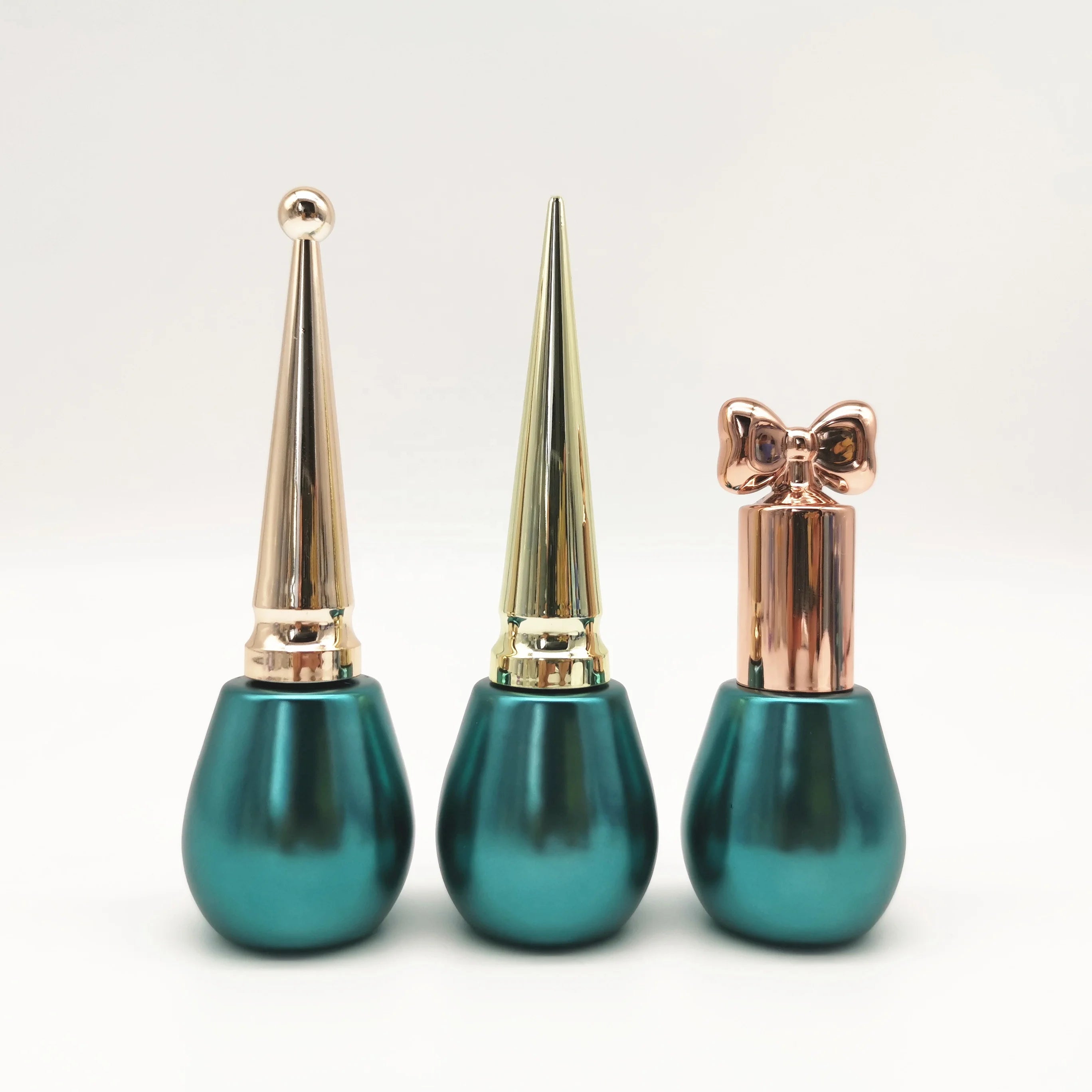 Cheap Small MOQ Best Selling Metallic UV Gel Glass Nail Polish Empty Green Bottle With Brush and Cap