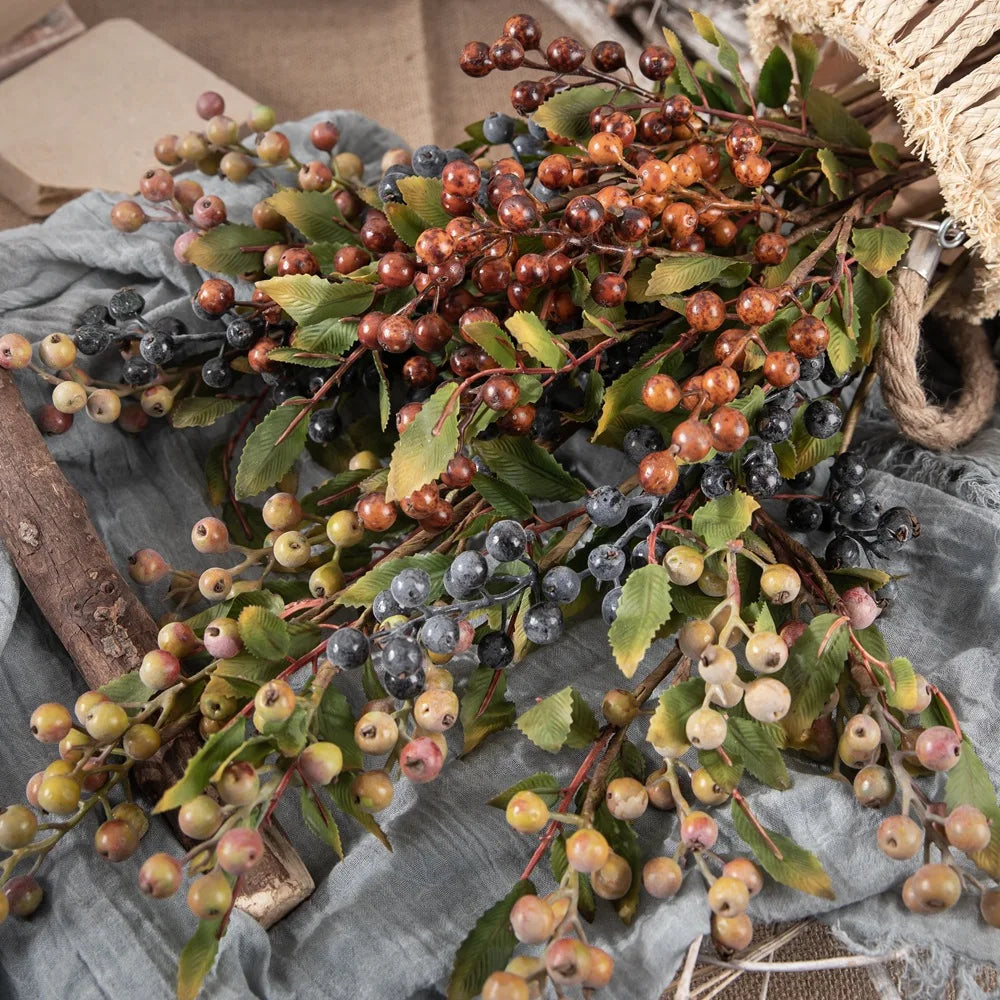 Wholesale Artificial Small Blue Berry Branches Foam 66cm for Christmas Mother's Day Easter Chinese New Year Decorations