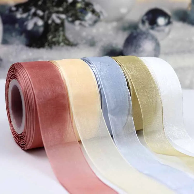 Lude Factory Custom Luxury Style Solid Color Sheer Organza Ribbon Roll Gift Packing Roll