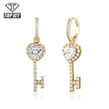 Top Icy Hip Hop Jewelry AAA CZ 18K Gold Plating  Heart Diamond Key Earring Iced Out Stud  for Women