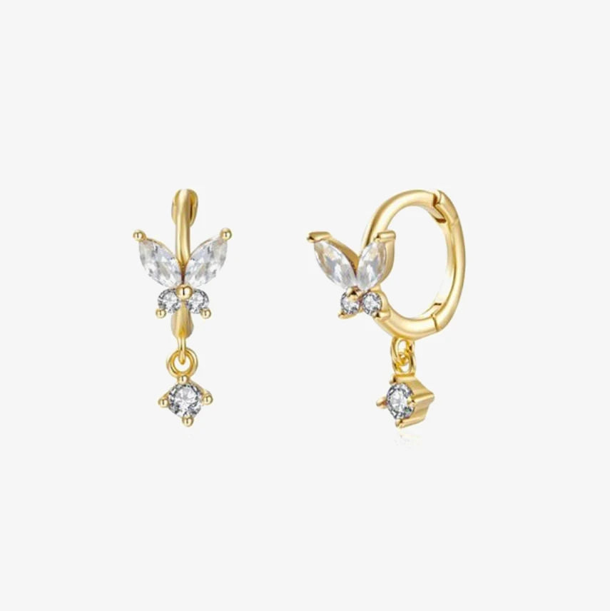 Gold Plated 925 Sterling Silver Women Jewelry CZ Butterfly Huggie Earrings