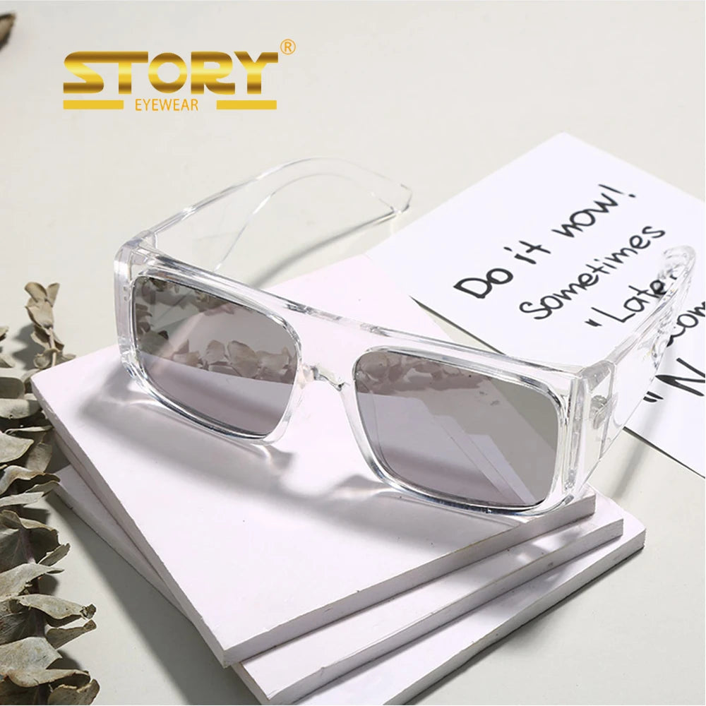 Story STY1955G White Big Frame Windproof Sun Glasses UV400 Shield Shades Oversized Clear Transparent Sunglasses for Women Ladies
