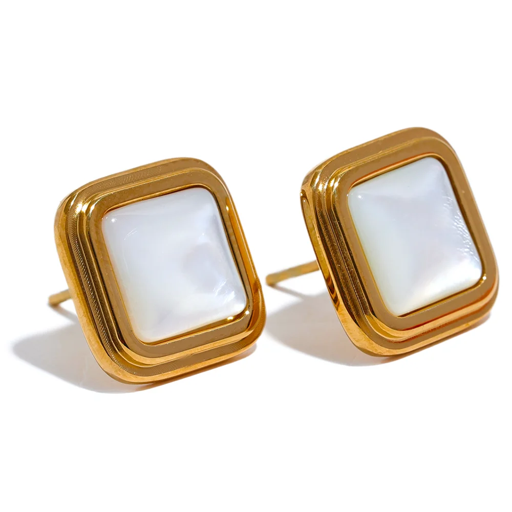JINYOU 1309 Stainless Steel 316 Natural Shell Square Small Stud Earrings Women Anti Allergic Daily Exquisite Jewelry Envio Grati