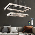 Modern Dimmable Remote Pendant Light High Ceiling Chandelier 2 Rectangular K9 Crystal Large Crystals for Living Room Small Size
