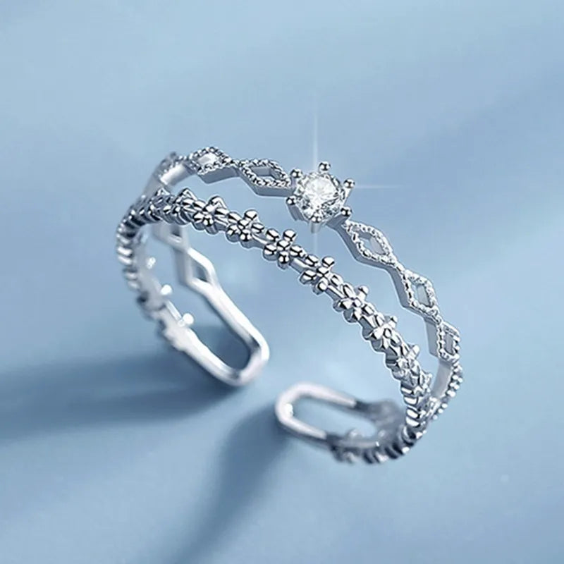 S925 Sterling Silver Moissanite Ring Zircon Diamond Lace Double Layer Engagement Ring Rhombus Sweet Ring for Women Wholesale