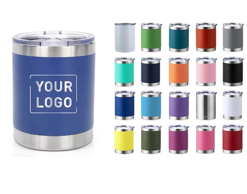 Custom logo Powder Coated 10oz Lowball Stainless Steel Tumbler Insulated Colorful Travel Mugs With Lid