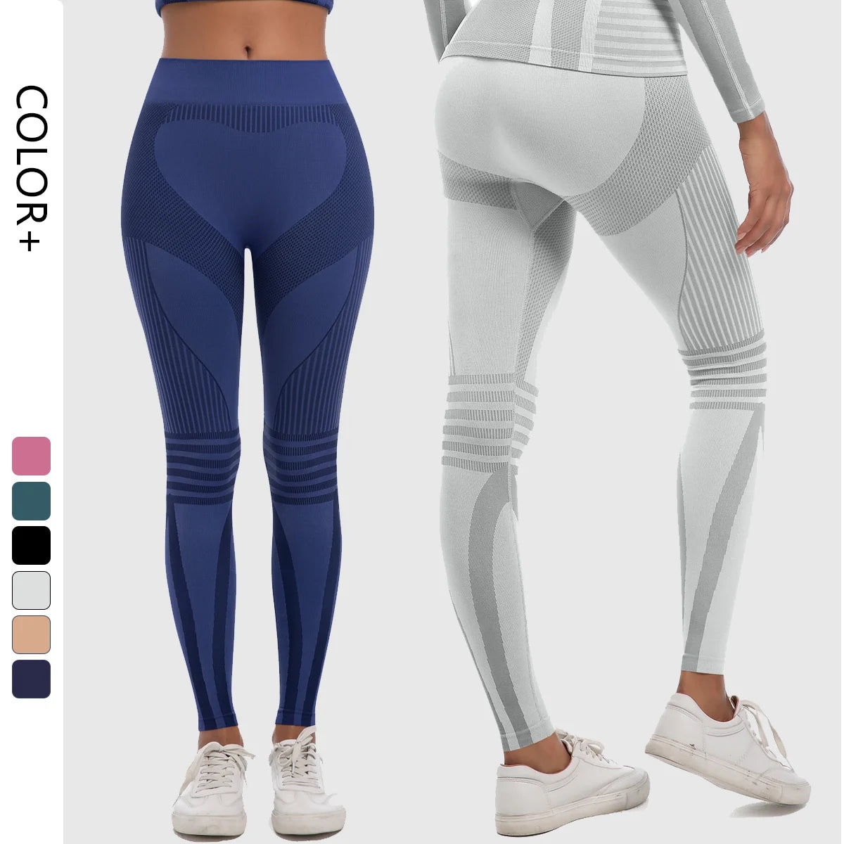 New Women Yoga Fitness Leggings Striped Seamless Peach Hip Scrunch Butt Lifting Quick Drying Breathable Sports Pants for Women