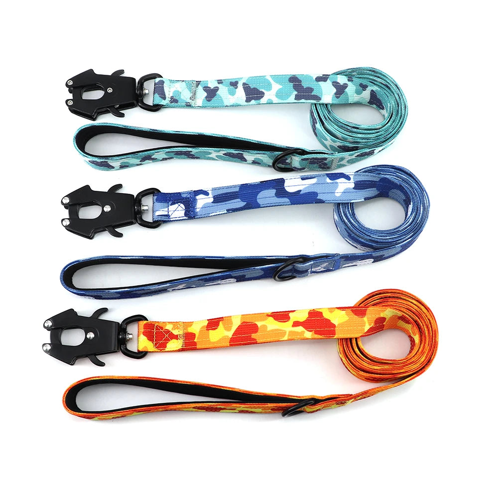 Custom Heavy Duty Pet Training Dog Lead Reflective Nylon Tactical Dog Leash With Frog Clip