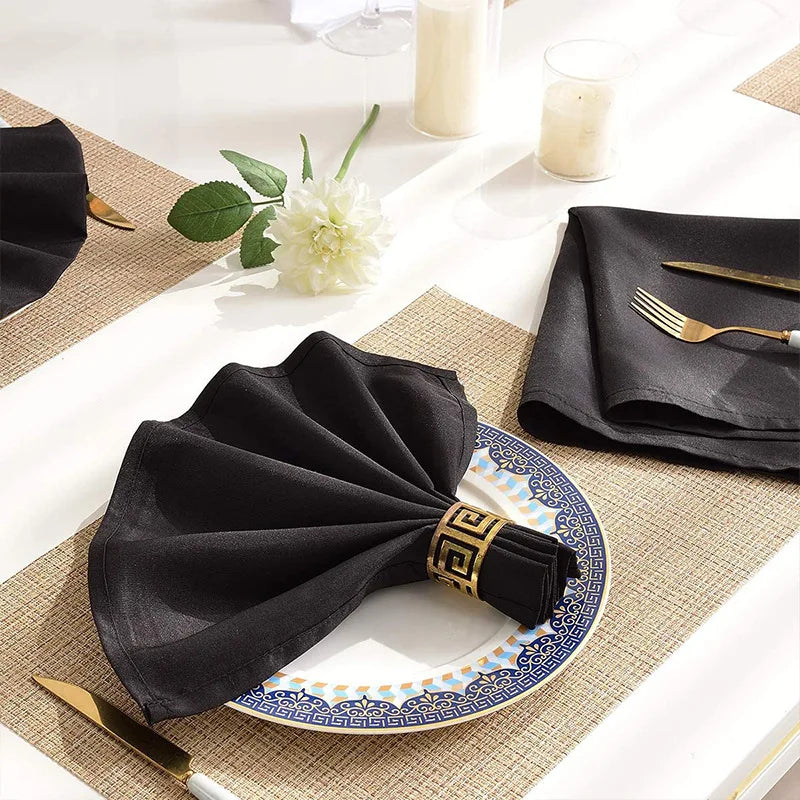 Reusable Home Kitchen Hotel Restaurant Wedding Black Green White Cloth Elegant Dinner Polyester Woven Cotton Napkins