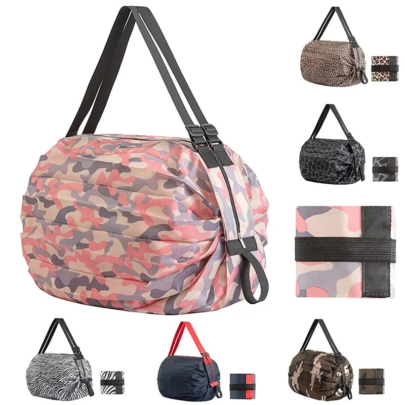 2024 Large-Capacity Foldable Shopping Bag Thick Nylon Handbag Zipper Fashionable Convenient Travel/Storage Washable Reusable