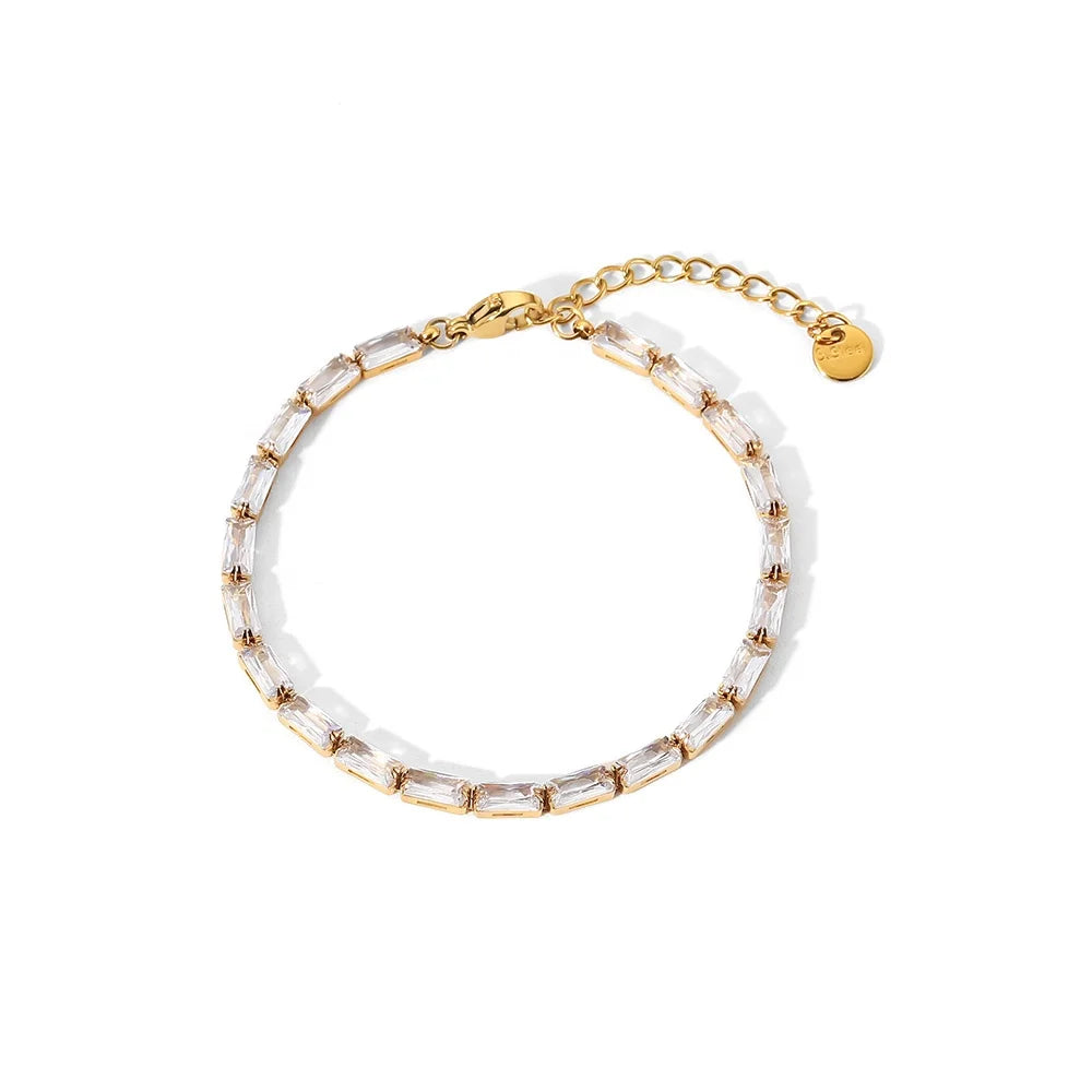 White Color Cubic Zirconia Circling Setting 18k Gold Plated  Stainless Steel Bracelets for Woman