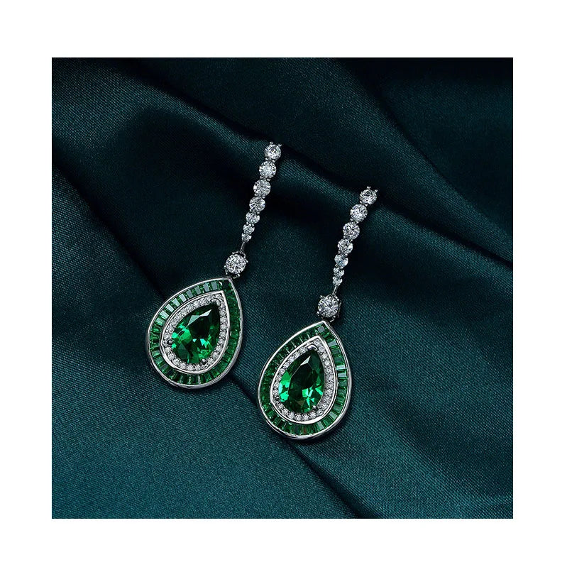 Water Drop Earrings Jewelry Luxury 925 Silver Green Emerald Zirconia Drop Earrings Fashion Women's Earrings