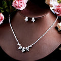 Gorgeous Cubic Zirconia Crystal Paved Fashion Pearl Leaf Party Wedding Necklace and Earrings Jewelry Sets for Women Accessory