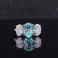 Starsgem 14K White Gold Ring Moissanite & Lab Paraiba Color Oval Cut Three Stone Engagement Ring