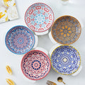 Wholesale Hand Painted Round Ceramic Bohemian Style Ovenware Bakeware with Handle for Microwave Safe