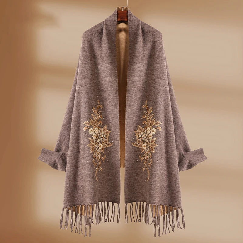 Winter Wrap Scarf Autumn Winter Wool Scarf With Sleeves Unisex Scarf Cape Shawl for Women