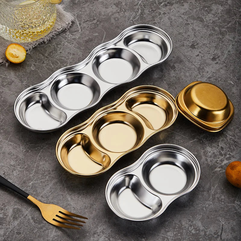 Wholesale Korean Style Barbecue Dipping Sauce Dish Hot Pot Restaurant Divided Seasoning Dish Stainless Steel Soy Sauce Dish