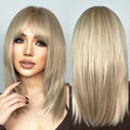 Wholesale Shoulder Long Platinum Blonde Wigs With Bangs Synthetic Layered Straight Cosplay Wig for Women