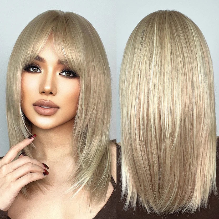 Wholesale Shoulder Long Platinum Blonde Wigs With Bangs Synthetic Layered Straight Cosplay Wig for Women