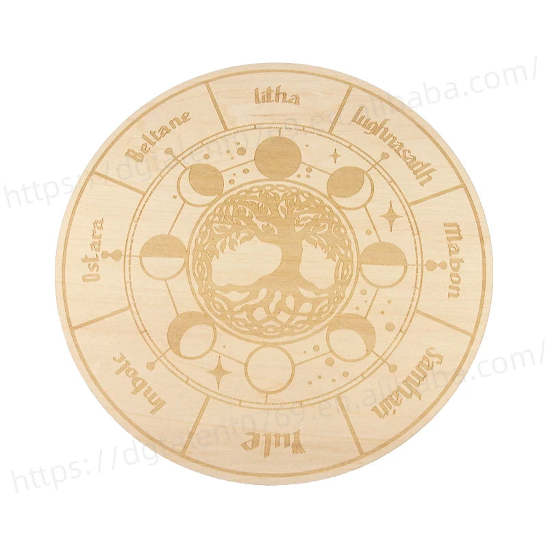 Tailai 8IN Wooden Divination Board Wheel of the Year Wood Sign for Witchcraft Altar Supplies Kit Beginner Witchcraft Supply