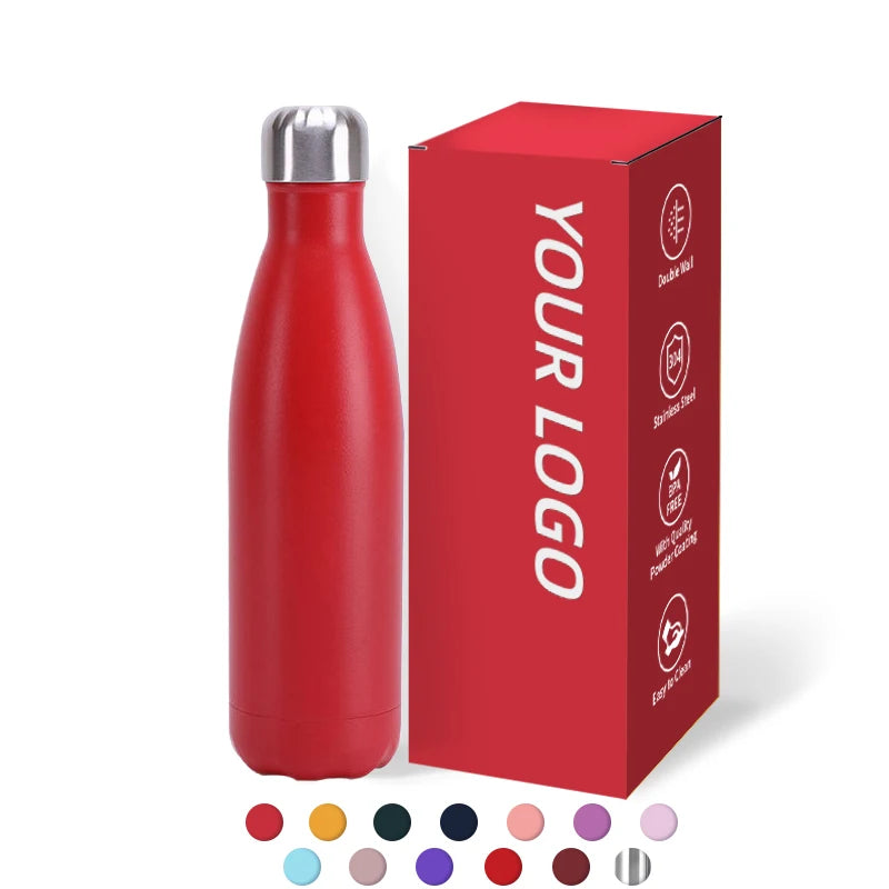 Custom logo 500ml 17oz Metal Double Wall Sport Vacuum Flask Insulated Gym Thermal Stainless Steel Cola Shape Drink Water Bottle