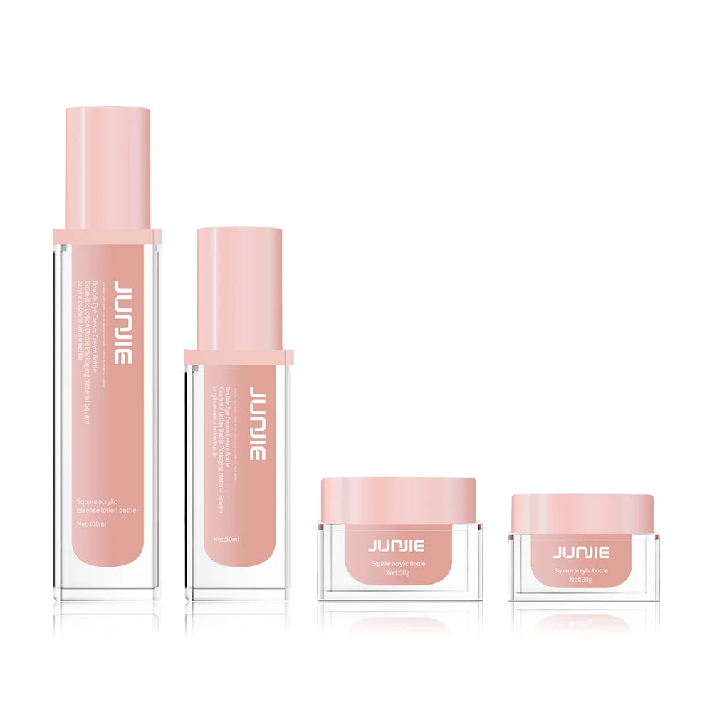 Cosmetic Cream Jars Acrylic Square Pink 50ml/100ml Custom Logo for Skincare Guangzhou Junjie Packaging