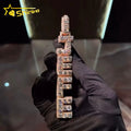 10k Solid Rose Gold VVS Lab Grown Diamond CVD Custom Made Iced Out Vertical Name Initial Letter Pendant