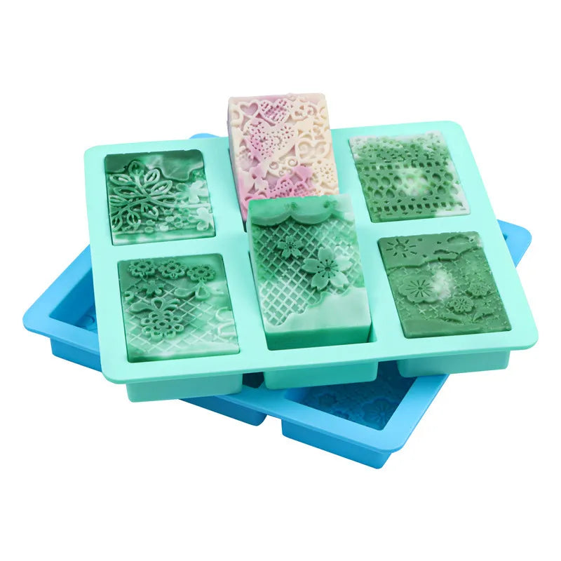 New Eco-Friendly Silicone Lace Pattern Soap Mold Handmade Square Soap 115g Scented Candle Baking Cake Multi-color OPP Bag