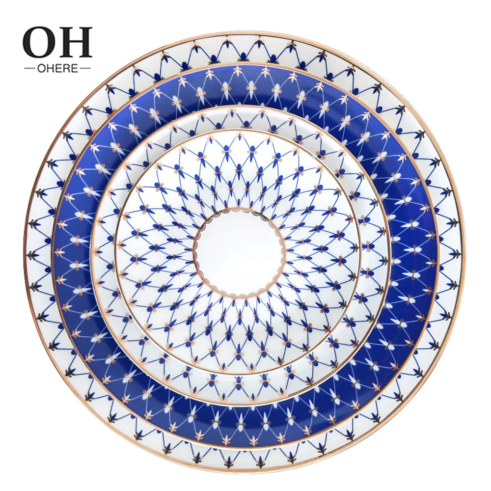 Porcelain Dinnerware Plates Set Luxury Tableware Fine Bone China Dinner Set Ceramic Dinner Sets Decorative Nordic Bone China