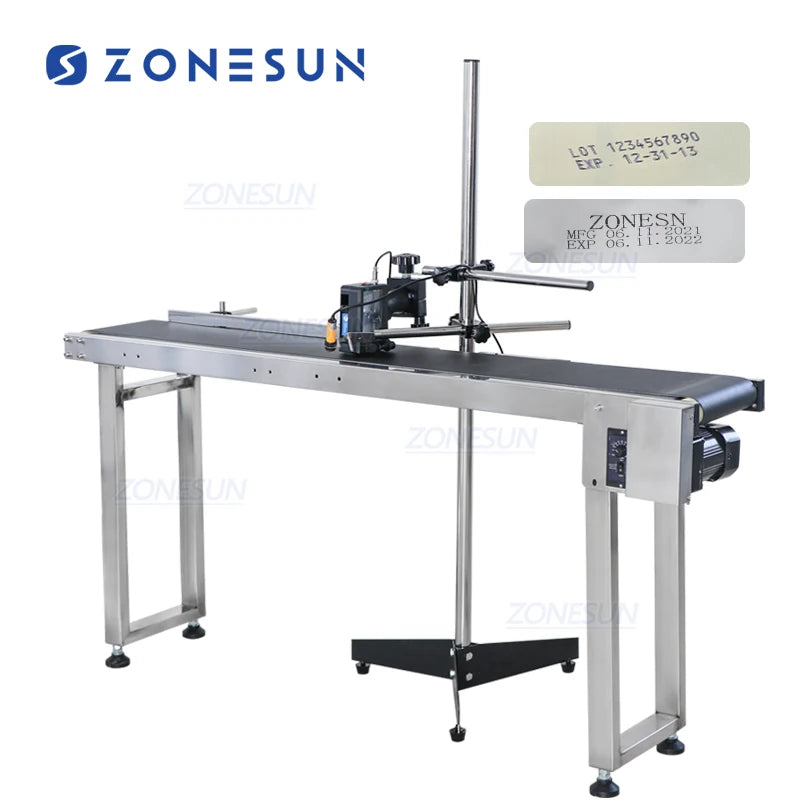 ZONESUN Inkjet Printer Conveyer Conveying Table Band Carrier Sorting Workbench PVC Belt Conveyor Bottle Box Bag Sticker Conveyor