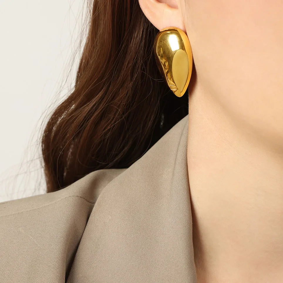 Fashion 18K Gold Plated Stainless Steel High Polishing Large Hoop Stud Earrings Women Earring Jewelry
