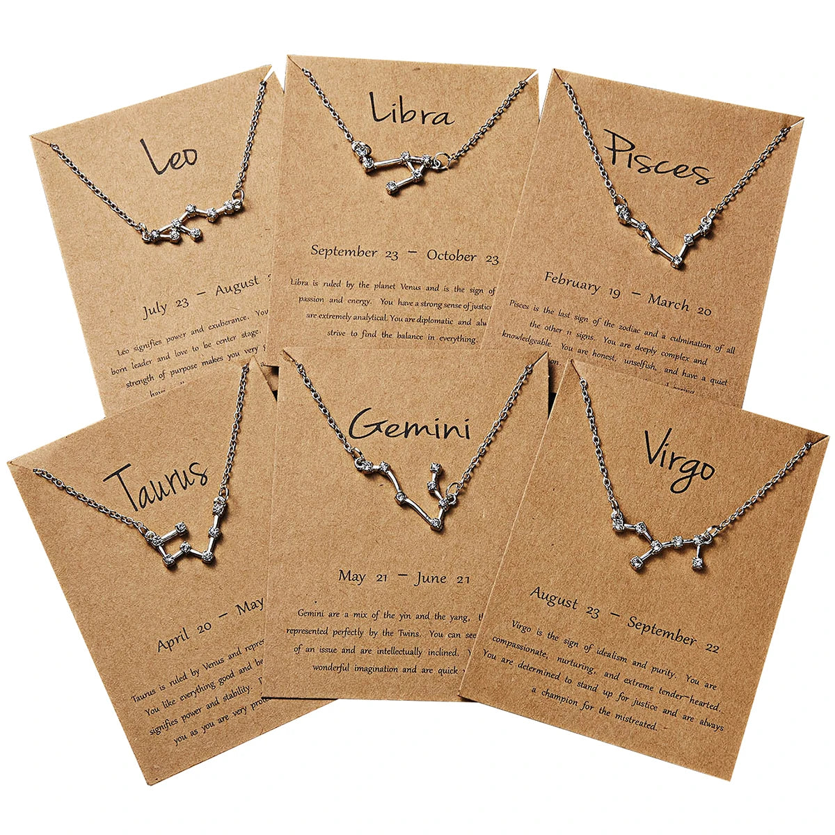 Fashion Birthday Gift Silver Gold Plated Crystal Stars Astrology Symbol Woman 12 Zodiac Sign Necklace Jewelry