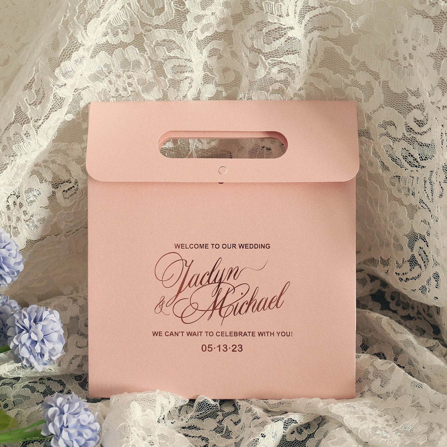 Elegant Custom Foil LOGO Pink Paper Bag Shopping Handbag Packaging Tote Bag for Wedding Gift