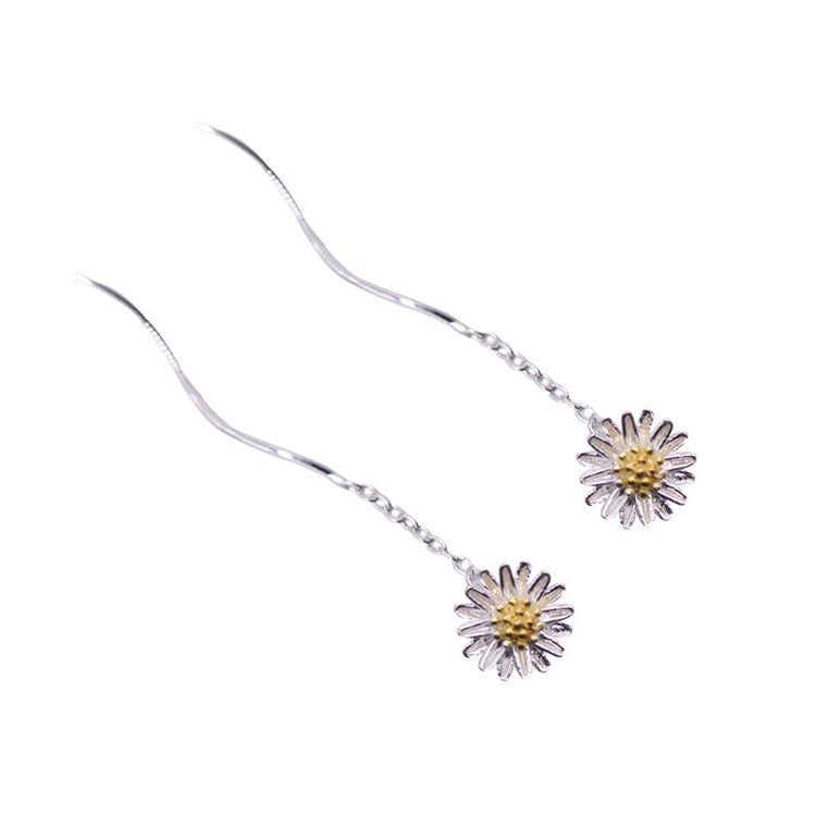 MIO Wholesale Fashion Silver Plated Earings Daisy Flower Long Pendant Chain Jewelry Women Designer Earrings